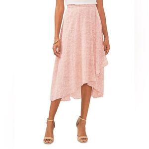 Vince Camuto Raining Dots Faux Wrap Woven Yoryu Midi Skirt Pink Orchid Size 4
